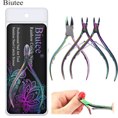 Biutee 2Style Nail Scissors Cuticle Nippers Rainbow Tweezer Clipper Stainless Steel Nail Clipper Dead Skin Remover Cuticle Tools