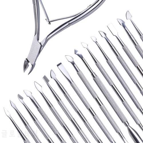 1pcs Stainless Steel Nail Cuticle Pusher Dead Skin UV Gel Polish Remover Cutter 17 Type Double Side Nail Art Manicure Tool TRA17