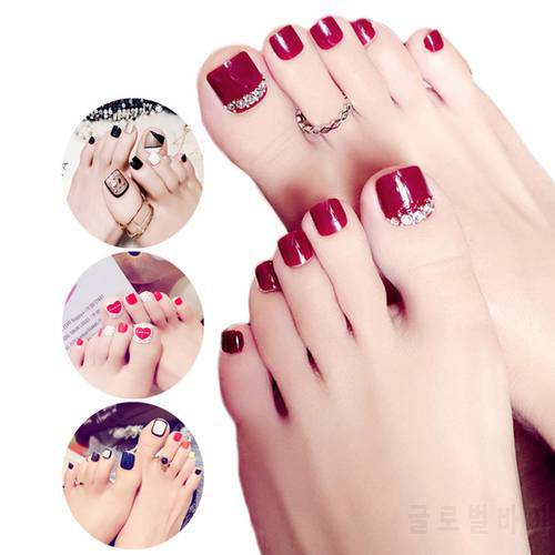 24 Pcs/Set Fresh Style Toe Fake Nails 3D Foot Full Toes Nail Art Tips False Nails for Lady Girls Toenails Press on Nail