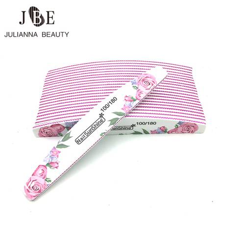 New 100Pcs 100/180 Nail File Flower Printed Nail buffer Block Colorful Lime a ongle Washable thick Sandpaper Files Boat Design