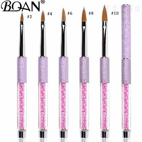 BQAN 10PCS/Lot 246810 Purple Pearl Nail Brush Decorated Acrylic Handle Nail Pure Sable Kolinsky Acrylic Brush Nail Pen