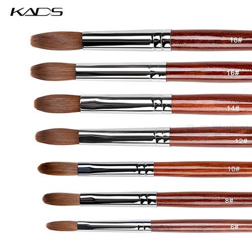 KADS Kolinsky Acrylic Nail Brush for Manicure Powder CRIMPED ROUND Red Wood Handle Professional Tool Manicure Brushes