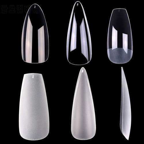 Wholesale 100 Bags Stiletto / Coffin Fake Nails Clear Acrylic Nail Tips 500pcs Full Cover False Nails Clear Press on Nails