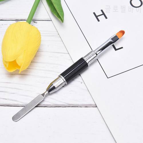 1pc 2-In-1 Double-Ended Dual-Use Nail Tool Nail Pen Brush And Picker Stainless Steel Color Bar Flower Brush