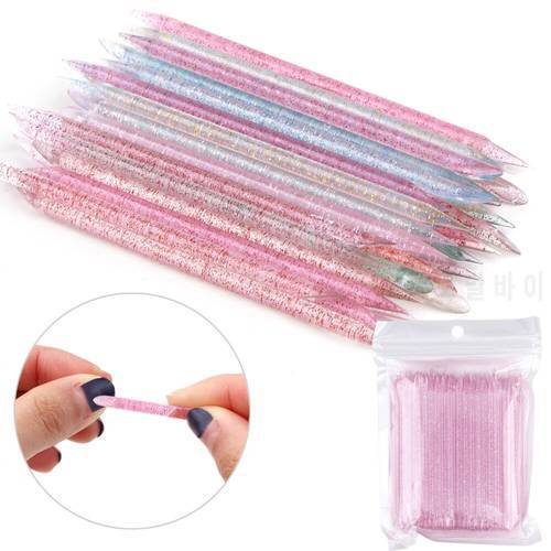 25/50/100Pcs Nail Art Cuticle Pusher Reusable Crystal Stick Double End Remove Cuticles Regrowth Pedicure Nails Manicures Tools