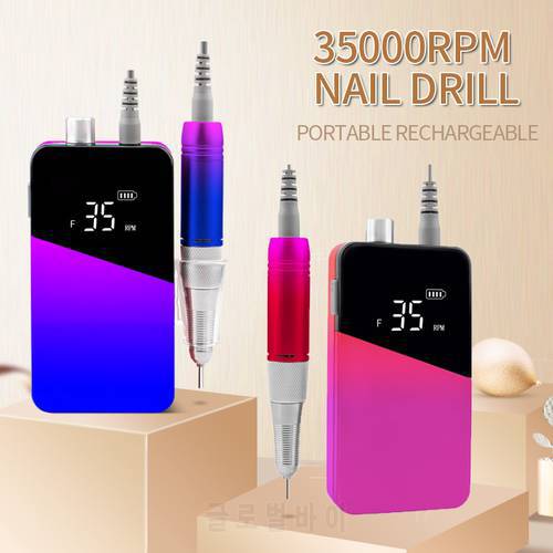 35000RPM Gradient Color Handle Rechargeable Nail Drill Portable Cordless E File Electric Nail Drill Machine Set Manicure