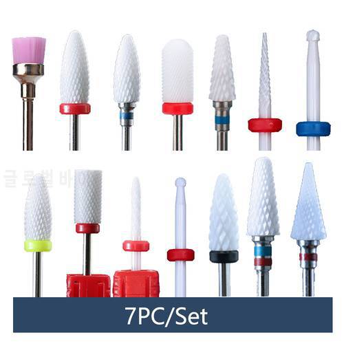 7pc Ceramic Nail Drill Bits Diamond Cutters Set of Milling Cutters for Manicure Drill Bits Flame Cutter for Nails Accessories