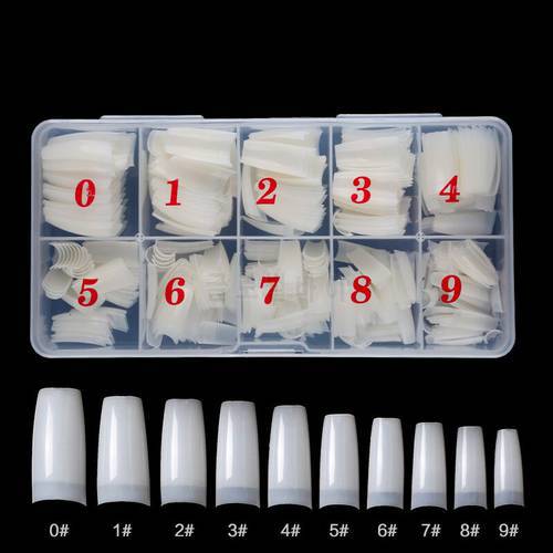 500pcs/Box Artificial Nail Tips Full Cover Nails Colored Ballets Acrylic Transparent Nail Capsules French Manicure False Nails