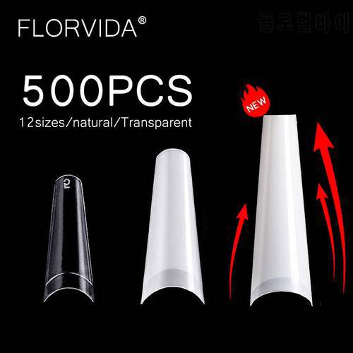 FlorVida 500pcs Kit XXL Long Stiletto False Nails Tips French Style Fake Half Curve Coffin Plastic For Art Professional Supplier
