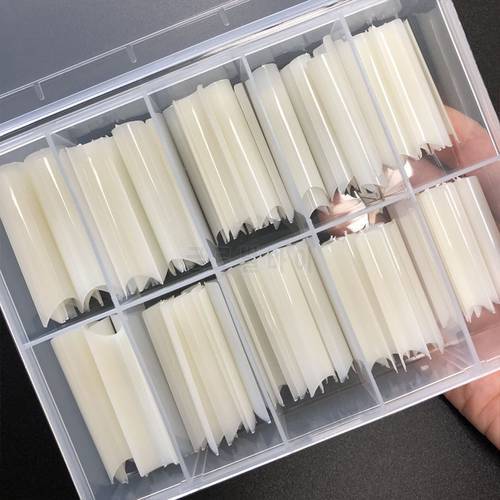 XL Extra Long C Curve Straight Tapered Square Clear/Natural Tips Strong Durable Artificial Fake Nails Art Extensions 100PCS/BOX