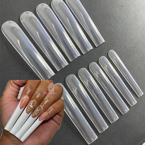3XL Square Straight Extra Long Full Cover Nails Artificial Acrylic False Nail Tips Clear Press On Manicure Tool