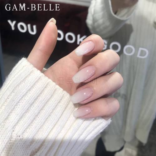 GAM-BELLE Nude White Gradient False Nails Ballerina Full Fake Nails Detachable French Press On Nails DIY Manicure Tools
