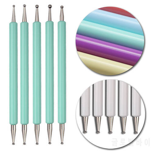 5Pcs Set UV Gel Painting Nail Art Dotting Pen Acrylic Handle Rhinestone Wood 2 Way Brush Salon Decoration Manicure Tools Kit