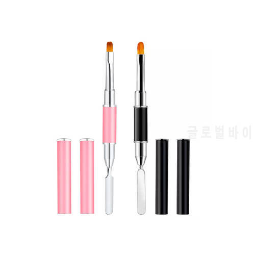 1Pc Double Head Acrylic Nail Polish Brushs Flat Tip And Stainless Steel Gel Spatula Professional Gel Apply Tool 3 Colors Brush