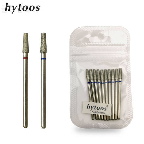 HYTOOS 10pcs/pack 3*9mm Tapered Diamond Cuticle Bit 3/32 Nail Drill Bits Manicure Drills Nails Accessories Tools
