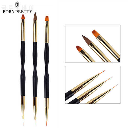 BORN PRETTY 3PCS/SET Double Head UV Gel Nail Brush Acrylic French Stripe Nail Art Liner Brush Line Drawing Pen Painting Tools