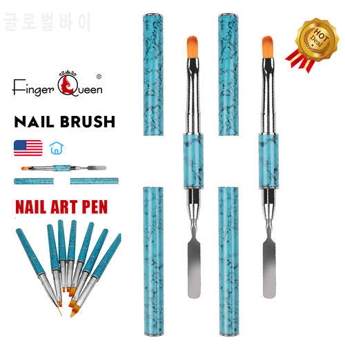 Nail Pen 1Pcs Blue and White Porcelain Metal Stylus Double-head Nail Brush and Spatula Uv Gel Nail Brush Manicure Tool Pen