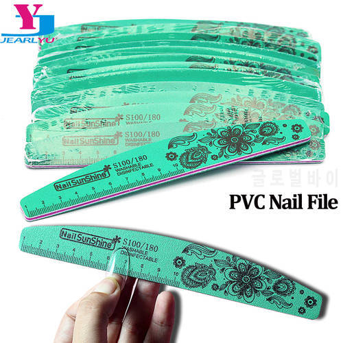 20 Pcs/Lot Boat Acrylic Nails File With Ruler Geen PVC Professional Material Dual Nail Polisher Lime 100 180 Manicure All Tools