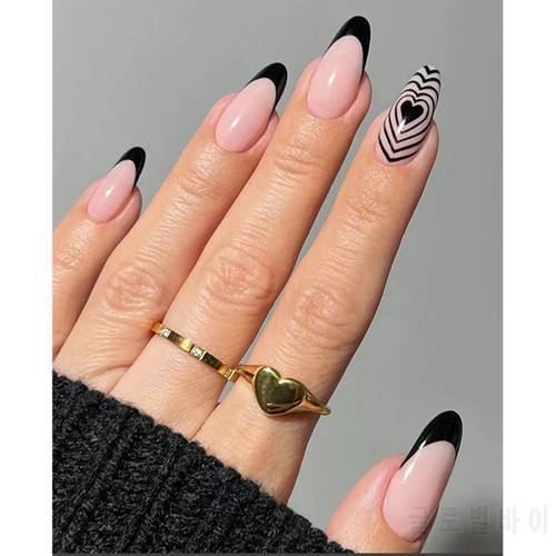24pcs/Box New Fashion Detachable Almond False Nails Wearable French Fake Nails Full Cover Nail Tips Press On Nails