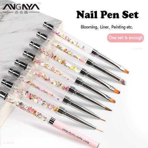 ANGNYA Pro Manicure UV Gel Brush Pen Transparent Acrylic Nail Art Painting Drawing Brush Liquid Glitter Handle Phototherapy Tool