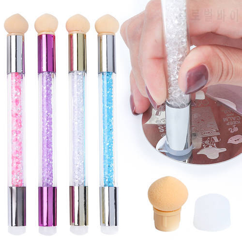Double Head Blooming Blooming Nail Brush Pen Silicone Jelly Stamper Head Sponge Diamond Handle Scraper Manicure Tool SA944