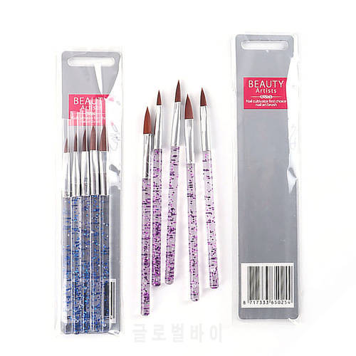 5pcs/Set Nail Brushes Painting Drawing Crystal Handle Acrylic UV Gel Carving Powder Nail Art Pen Nylon Manicure Tools Tc090
