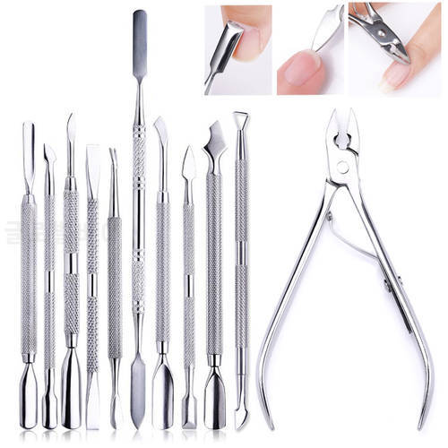 1pc Silver Double-ended Cuticle Pusher Dead Skin Push Remover For Pedicure Manicure Nail Art Cleaner Care Tool Stainless Steel