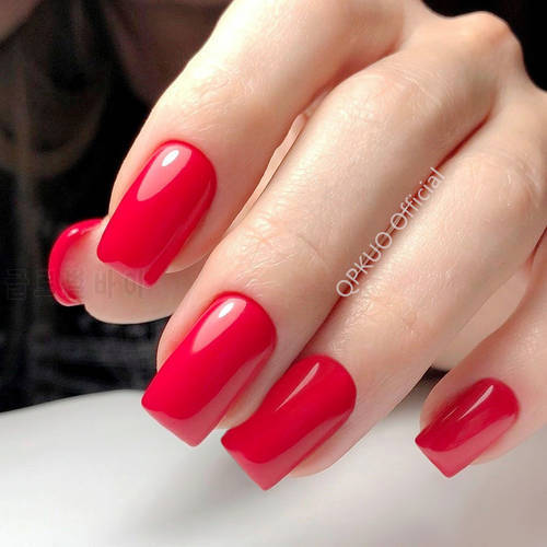 24Pcs Long Square Fake Nails With Jelly Glue Glossy Deep Red Artificial Press On False Nails DIY Finger Tip Manicure Tool