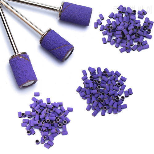 100pcs Purple Sanding Cap Bands For Electric Manicure Machine 180/120/80 Grit Nail Drill Grinding Bit Files Pedicure Tool Set