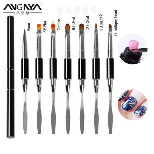 ANGNYA 1Pcs Dual Head Nail Art Acrylic UV Gel Extension Builder Drawing Pen Liner Brush Polygels Spatula Stick Manicure Tool