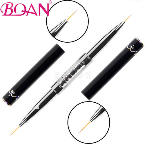 BQAN 9mm&15mm Liner Brush Black Double Head Crystal Handle Drawing Brush Painting Pen Gel Polish Crystal Nail Art Manicure Tools