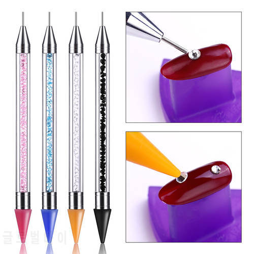 Dual Heads Acrylic Design Metal Dotting Wax Pen Rhinestones Gem Picking Picker Nail Art Drill Pencil Silicone Head Manicure Tool