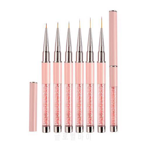 1Pc Pink Rhinestone Handle Nail Art Acrylic UV Gel Extension Brush Grids Flower DIY Design Drawing Liner Pen Manicure Tool