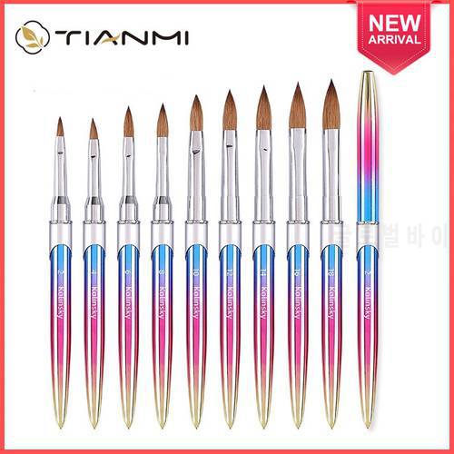TIANMI 100% Kolinsky Acrylic Nail Brush Crimped Gradient Ramp Handle Professional Salon Quality for Acrylic Powder Size 2-18