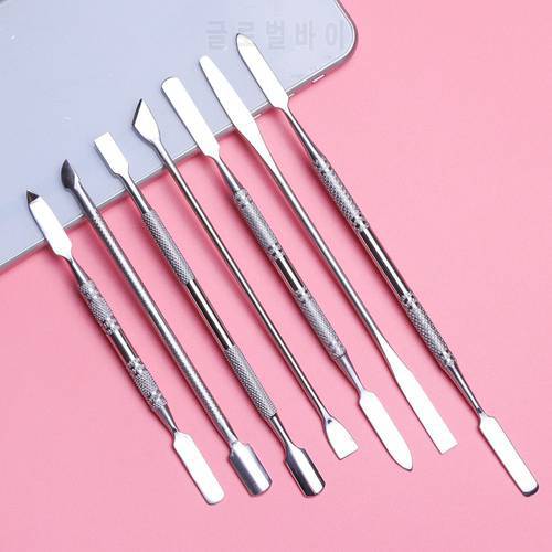 Hot sale 7 Types Stainless Cuticle Pusher Nail Art Stirring Polish Powder Blend Spatulas Tone Rods Manicure Remover Makeup Tools