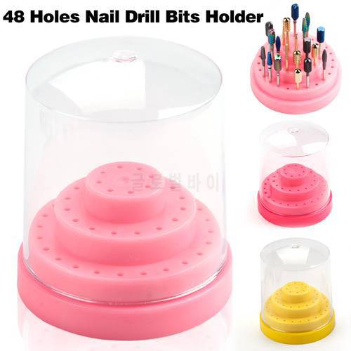 48 Holes Nail Drill Bits Holder Empty Storage Box Manicure Milling Container Cuticle Accessories Acrylic Cover Tools