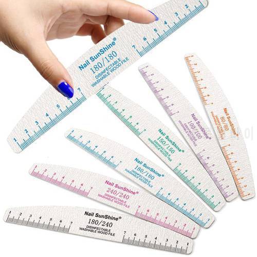 5/10Pcs Color Printed Wooden Nail File With Ruler Professional Wahable Nails File 100 180 240 Manicure Sanding Polishing Tools