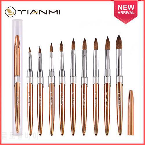 TIANMI 100% Kolinsky Acrylic Nail Brush Oval Crimped Gold Handle Professional Salon Quality for Acrylic Powder Size 2-18
