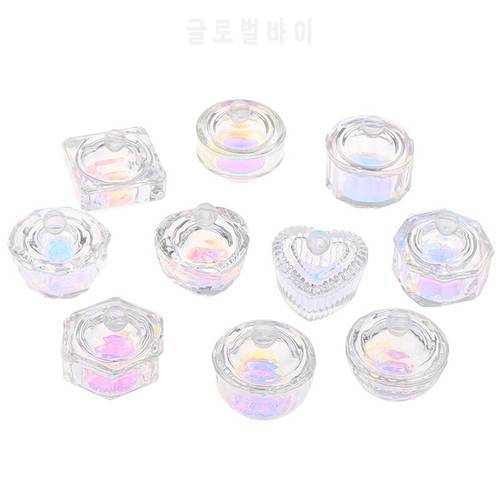1Pc Rainbow Crystal Clear Acrylic Liquid Dish Tappen Dish Glass Cup With Lid Bowl For Acrylic Powder Monomer Nail Art Tool