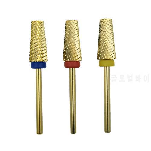 Easy Nail New Gold Carbide Nail Drill Bit Tapered Milling Cutter for Manicure Remove Gel Acylics Tool Nails Drill Accessories