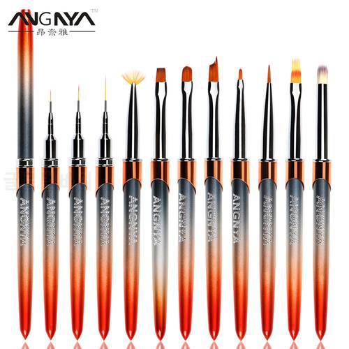 ANGNYA Nail Art Acrylic Liquid Powder Carving UV Gel Extension Painting Brush Gradient Handle Liner Drawing Pen Manicuring Tools