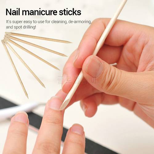 50/100 Pcs Orange Wood Stick Double-headed Wooden Cuticle Pushers Point Drill Sticks Dead Skin Remove Pedicure Nail Art Tools