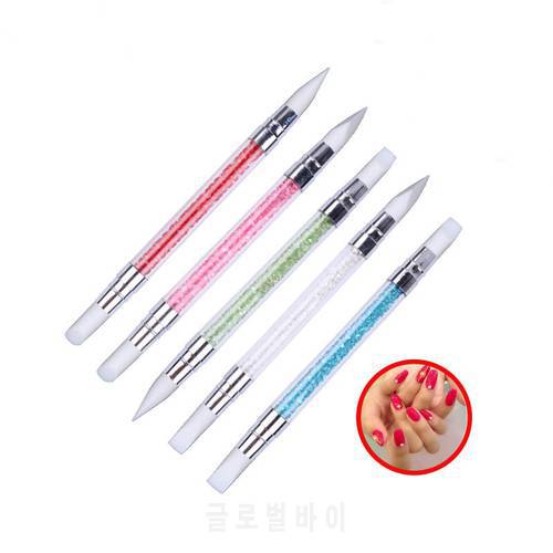 Dual-ended Silicone Nail Art Carving Pen 3D Hollow carving Brush DIY Glitter Powder Liquid Manicure Dotting Pen Manicure Tools