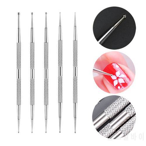 5Pcs Nail Art Dotting Pen Dual End Stainless Steel Design Painting Picking Dot Rhinestones Crystal Gems Acrylic Manicure Tools