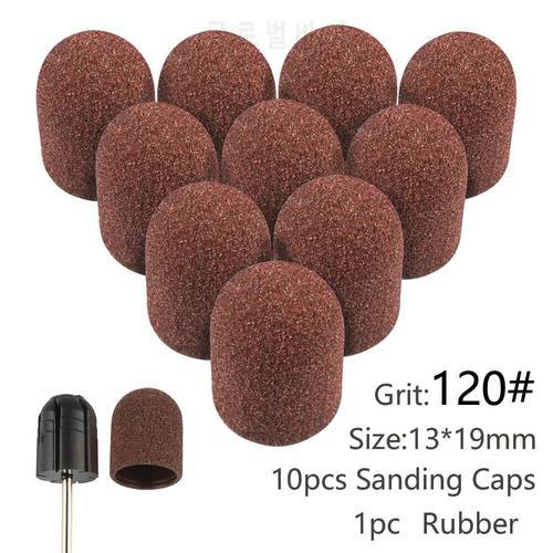 10pcs Nail Sanding Caps With Rubber Grinding Sand Cap Pedicure Tool for Manicure Machine Gel Polish Remover Nail Drill Bit Mill