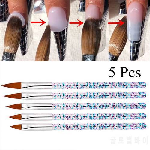 1/3/5Pcs Nail Art Brush Set Crystal Handle Acrylic UV Gel Carving Glitter Pen Gradient Manicure Design Nail Extension Tools