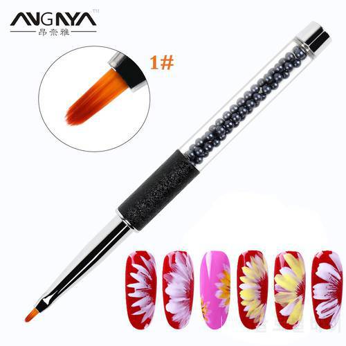 ANGNYA 1Pcs Nail Arts Petal Brush Black Pearl Decorate Metal Handle UV Gel Painting Drawing Flower Polish Pen DIY Manicure Tools
