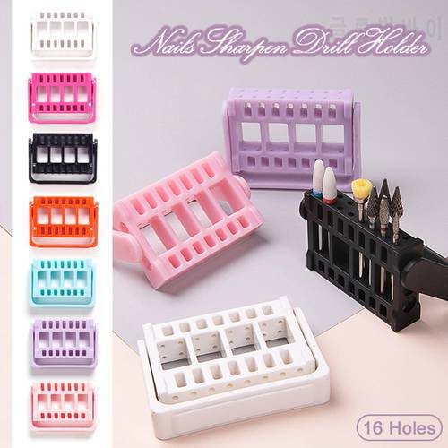 Nail Drill Bits Holder Stand Display 16 Holes Nail Grinding Tool Showing Adjustable Organizer Container Manicure Drill Accessory