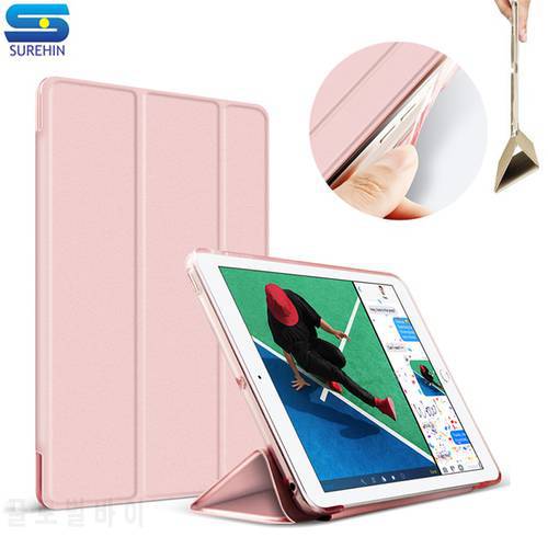 SUREHIN nice anti broken transparent+soft edge leather case for apple iPad mini 2 3 1 cover case magnetic protective smart case