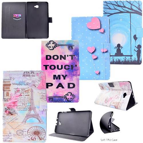 Tablet Cover For Samsung Galaxy Tab A 10.1 2016 Case SM-T580 /T585 Cartoon Loverly Painted Luxury PU Leather Flip Stand Case Bag